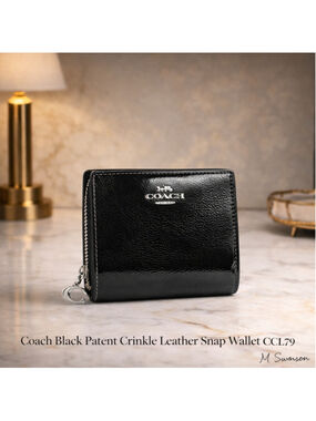 NEW Coach Black Patent Crinkle Leather Snap Wallet CCL79 NWT Zip Coin NWT